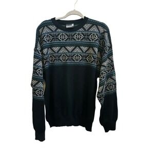 Demetre Vintage Mens Ski‎ Sweater Wool Blend Fair Isle 90s Black Sz XL USA Made